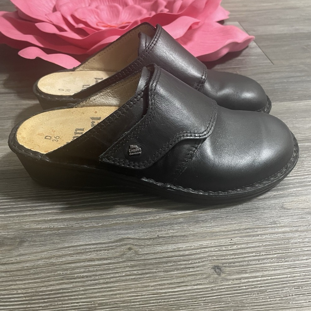 FINN COMFORT Aussee Shoes 36 D US 5.5-6 Mules Black Nappa Leather Germany